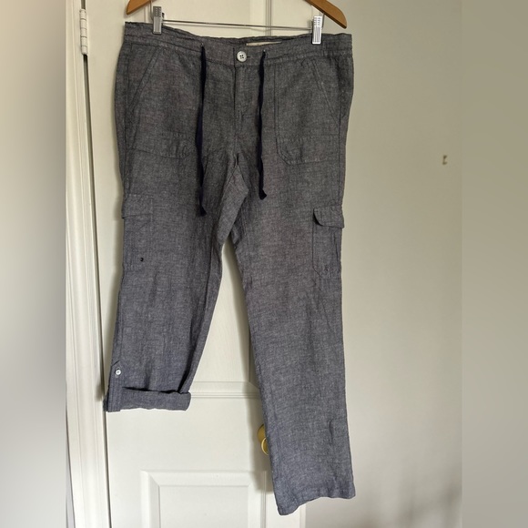 DKNY navy linen blend drawstring adjustable length pants - Picture 3 of 6